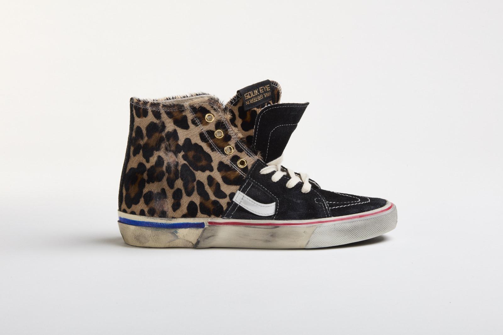 CALYSTAR CS014AB Leopard Pony Hair Sneakers in Black Suede